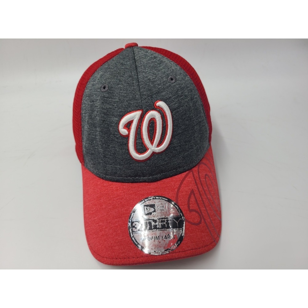Washington Nationals‎ Hat Cap New Era 39Thirty Mesh Flex Fitted M-L MLB Gray Red